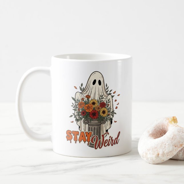 Stay Weird - Floral Halloween Ghost Kaffeetasse (Mit Donut)