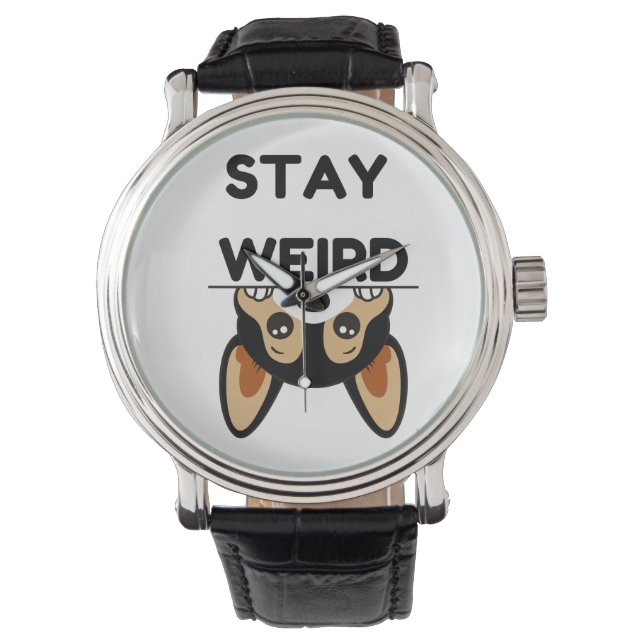 Stay Weird Funny Boston Terrier Cartoon Dog Armbanduhr (Vorderseite)