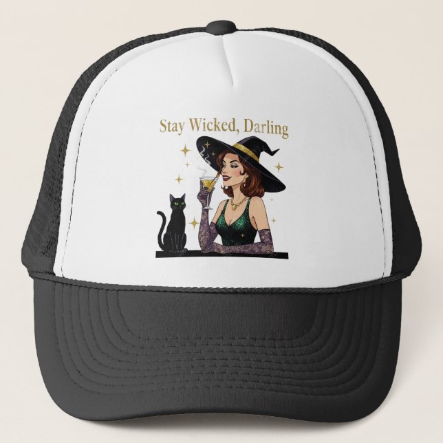 Stay Wicked Darling Retro Witch  Truckerkappe (Vorderseite)