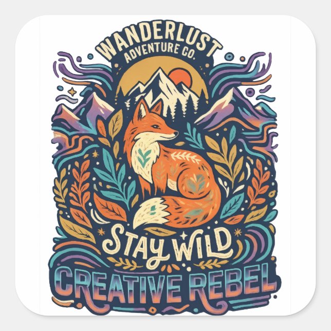 Stay Wild – Free Spirit for Adventurous Souls Quadratischer Aufkleber (Vorderseite)