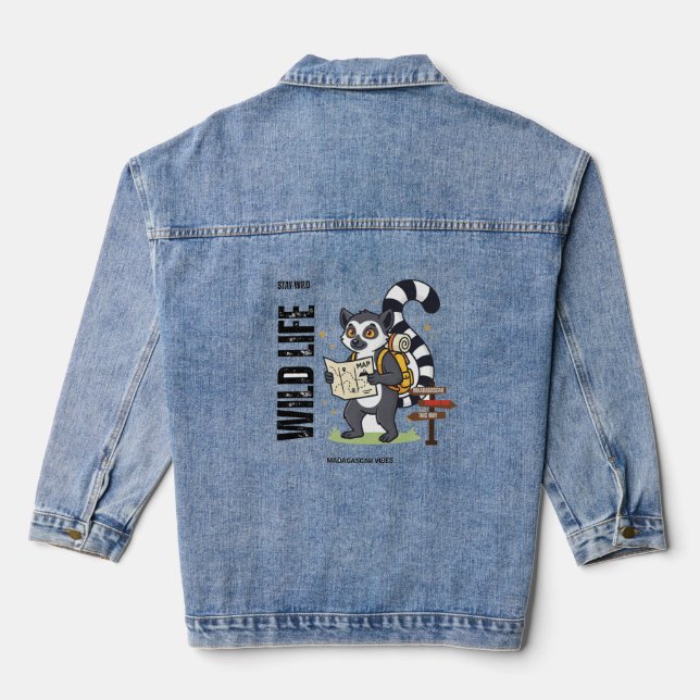 Stay Wild Lemur Life - Madagascar Vibes Cute lemur Jeansjacke (Rückseite)