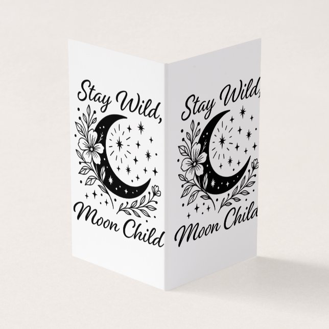 Stay Wild, Moon Child Black & White Celestial Flor Visitenkarten (Vorderseite)