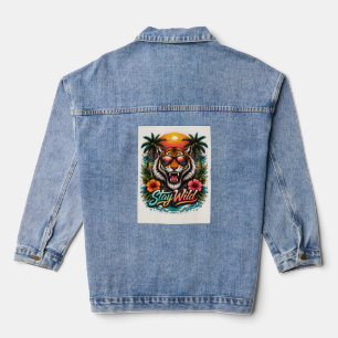 Stay Wild Tiger Sunset T-Shirt – Tropischer Dschun Jeansjacke