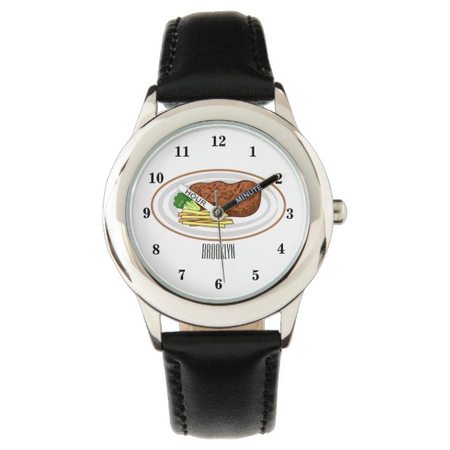 Steak Cartoon Illustration Armbanduhr (Vorderseite)