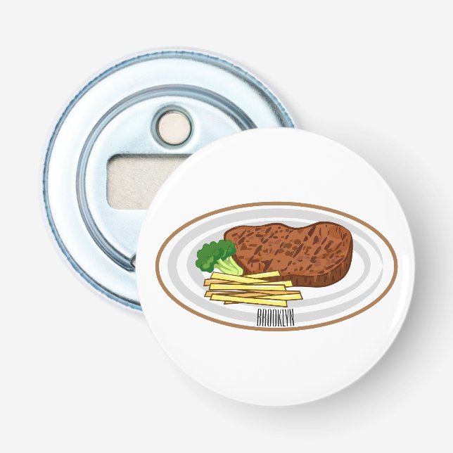 Steak Cartoon Illustration Flaschenöffner (Vorderseite)