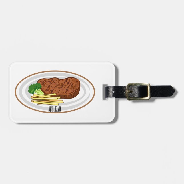 Steak Cartoon Illustration Gepäckanhänger (Vorderseite horizontal)