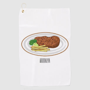 Steak Cartoon Illustration Golfhandtuch
