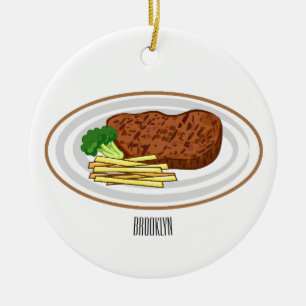 Steak Cartoon Illustration Keramik Ornament