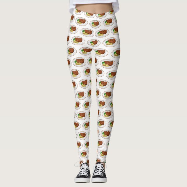 Steak Cartoon Illustration Leggings (Vorderseite)