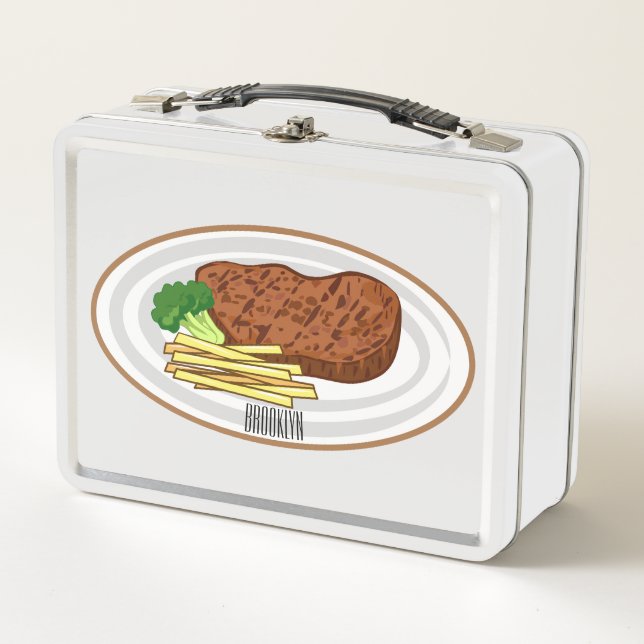 Steak Cartoon Illustration Metall Brotdose (Vorderseite)