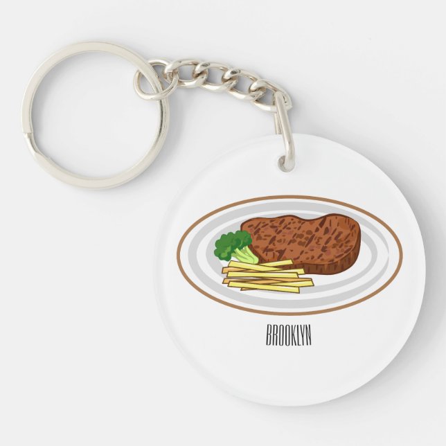 Steak Cartoon Illustration Schlüsselanhänger (Vorderseite)