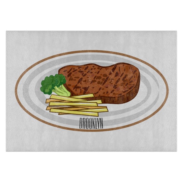 Steak Cartoon Illustration Schneidebrett (Vorderseite)