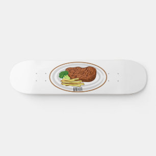 Steak Cartoon Illustration Skateboard