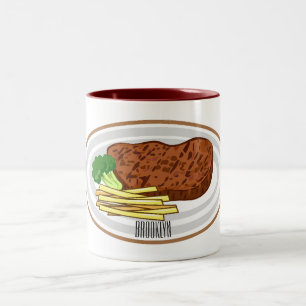 Steak Cartoon Illustration Zweifarbige Tasse