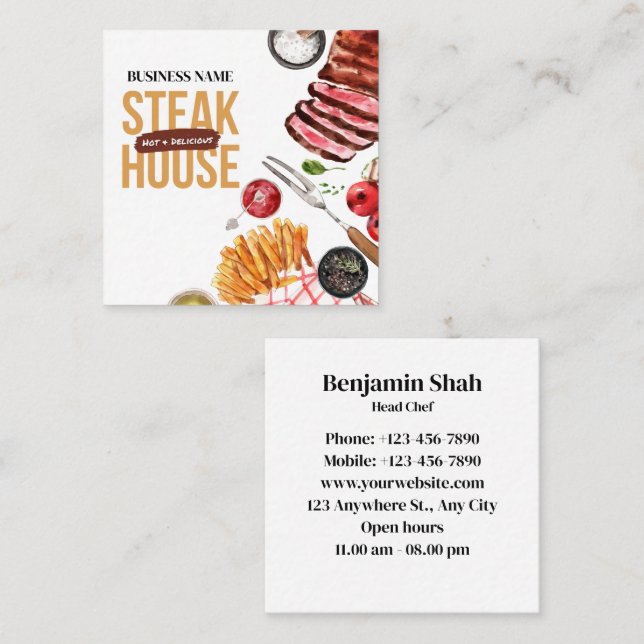 Steak Food Business Card Quadratische Visitenkarte (Vorne/Hinten)