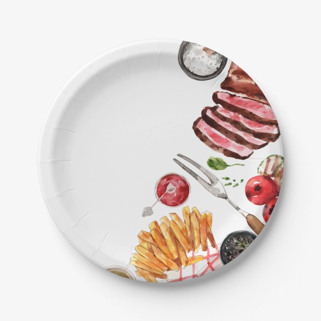 Steak Food Watercolor Pappteller (Vorderseite)