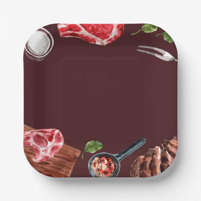 Steak Food Watercolor Pappteller (Vorderseite)