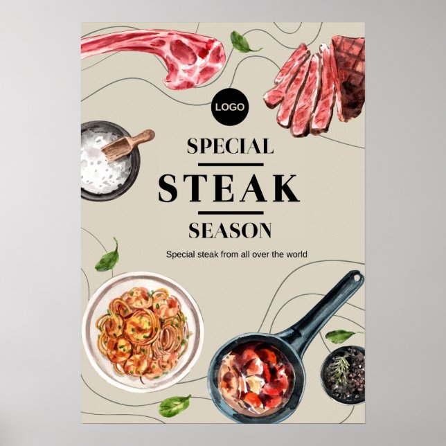 Steak Food Watercolor Poster (Vorne)