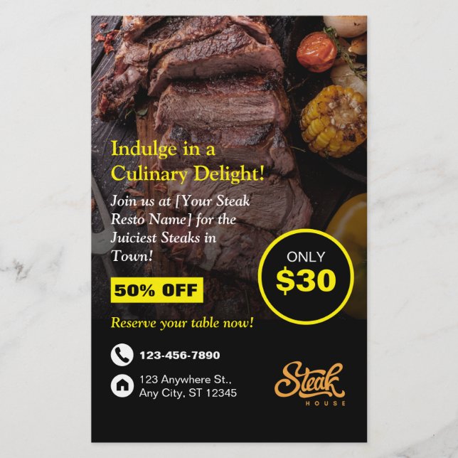 Steak House, Steak Resto, Restaurant Flyer (Vorne)