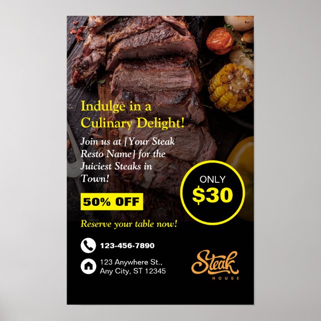 Steak House, Steak Resto, Restaurant Flyer Poster (Vorne)