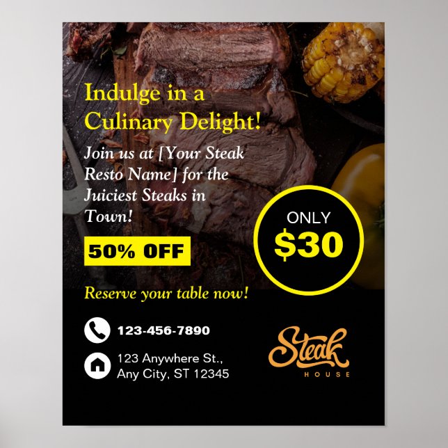 Steak House, Steak Resto, Restaurant Poster (Vorne)