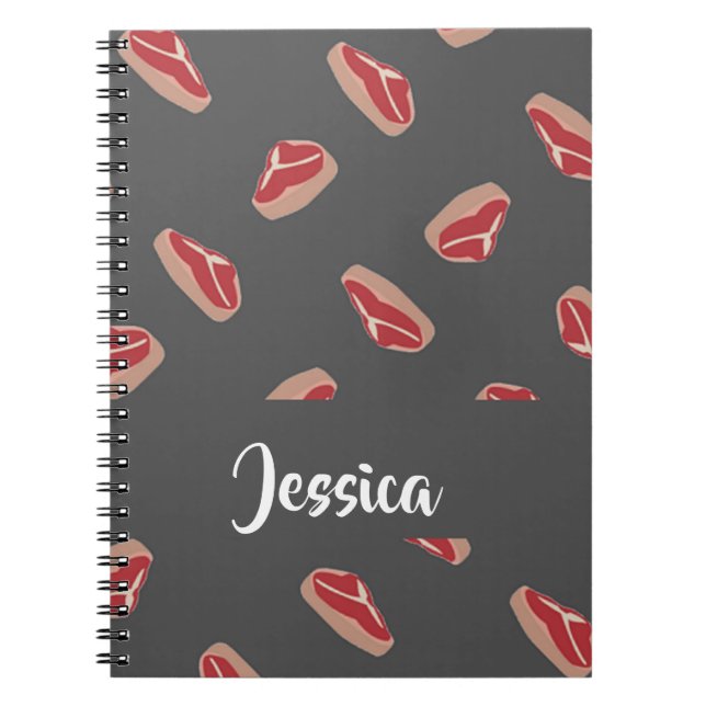 Steakfleisch auf grau notizblock (Vorderseite)