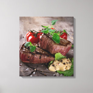 Steaks aus gegrillter Grillen mit frischen Kräuter Leinwanddruck