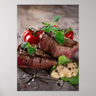 Steaks aus gegrillter Grillen mit frischen Kräuter Poster