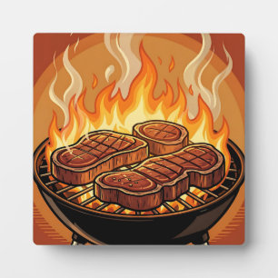 Steaks Grillen BBQ Flammen Fotoplatte