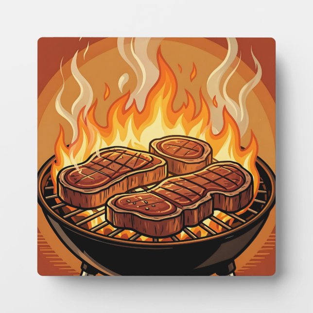 Steaks Grillen BBQ Flammen Fotoplatte (Vorderseite)