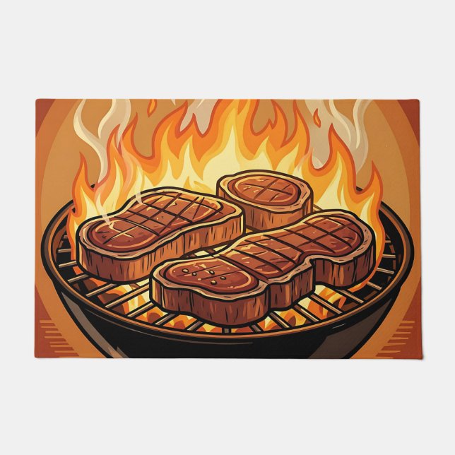 Steaks Grillen BBQ Flammen Fußmatte (Vorderseite)