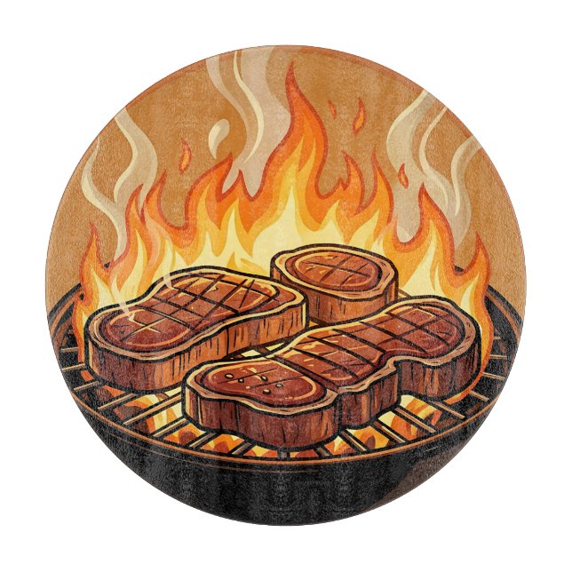 Steaks Grillen BBQ Flammen Schneidebrett (Vorderseite)