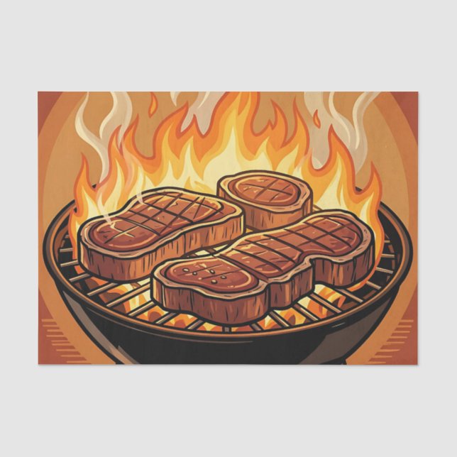 Steaks Grillen BBQ Flammen Seidenpapier (Vorderseite)