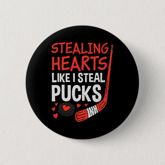 Stealing Hearts Stealing Pucks Hockey Valentines D Button