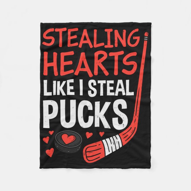 Stealing Hearts Stealing Pucks Hockey Valentines D Fleecedecke (Vorderseite)