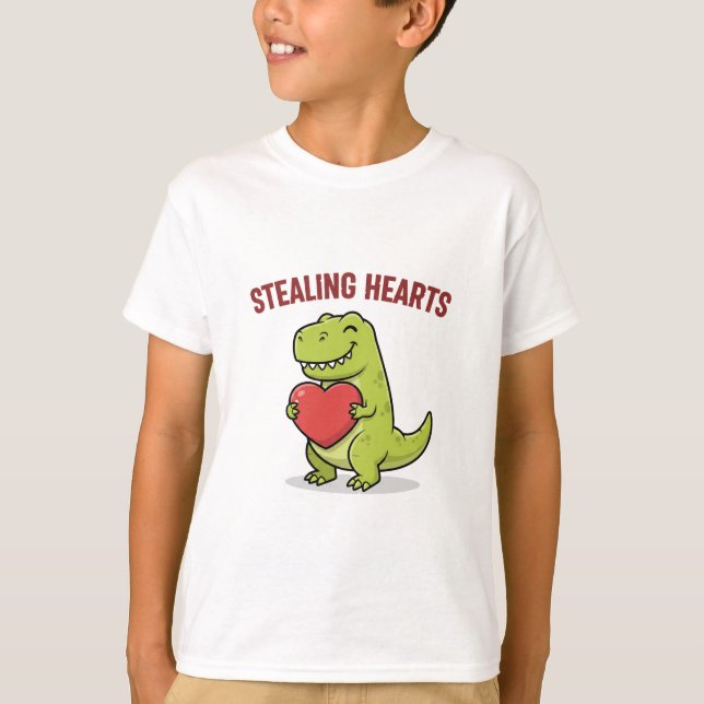 Stealing Hearts T-Rex Dinosaur Cute Boys Valentine T-Shirt (Vorderseite)