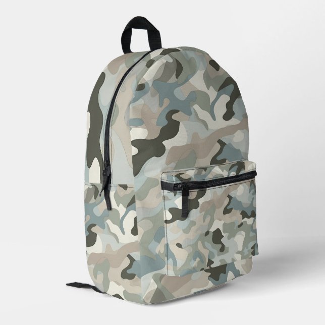 Stealth Blue Camouflage Wave Bedruckter Rucksack (Rückseitige Ecke links)