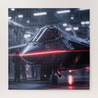 Stealth Jet in Rainy Hangar - Sci-Fi Puzzle