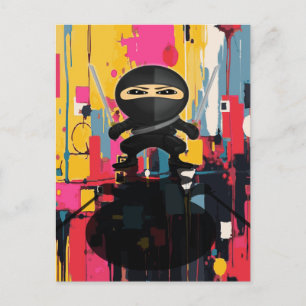 Stealth-Ninja-Junge-Dual-Katana-Abstrakte-Malerei Postkarte