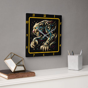 Stealth Panther Neon Light Timekeeper Quadratische Wanduhr
