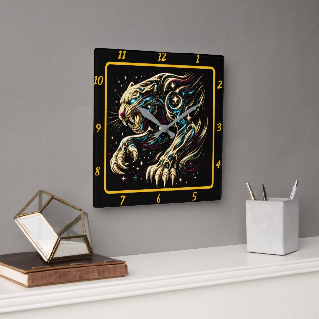 Stealth Panther Neon Light Timekeeper Quadratische Wanduhr (Büro)