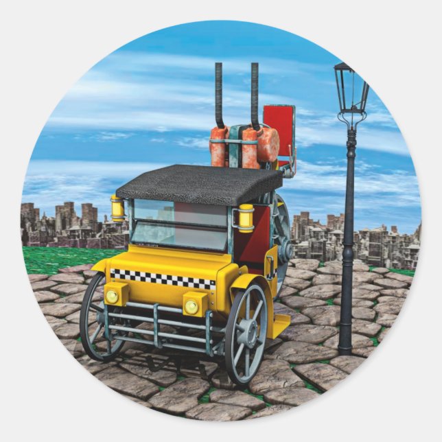 Steam Cab-Taxi Runder Aufkleber (Vorderseite)