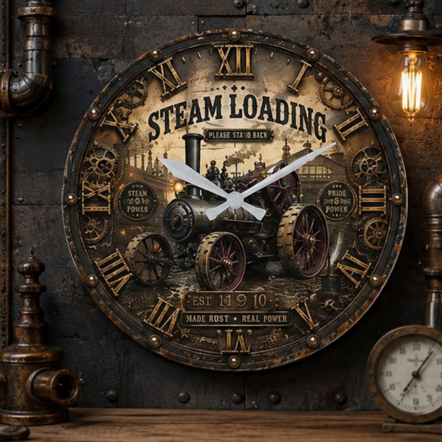 Steam Engine Vintage Steampunk Tractor Große Wanduhr (Von Creator hochgeladen)