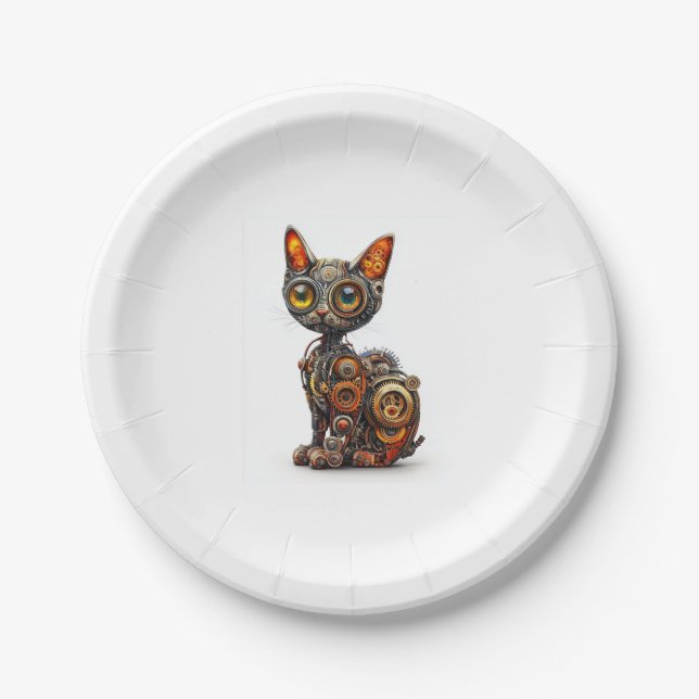 Steam Powered Purr � Steampunk Robot Cat Pappteller (Vorderseite)