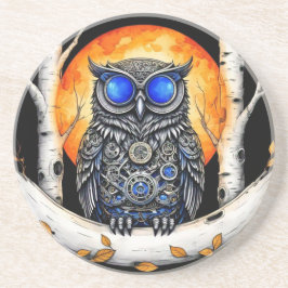 Steam Punk Blue Mit Augen Owl und Vollmond Getränkeuntersetzer