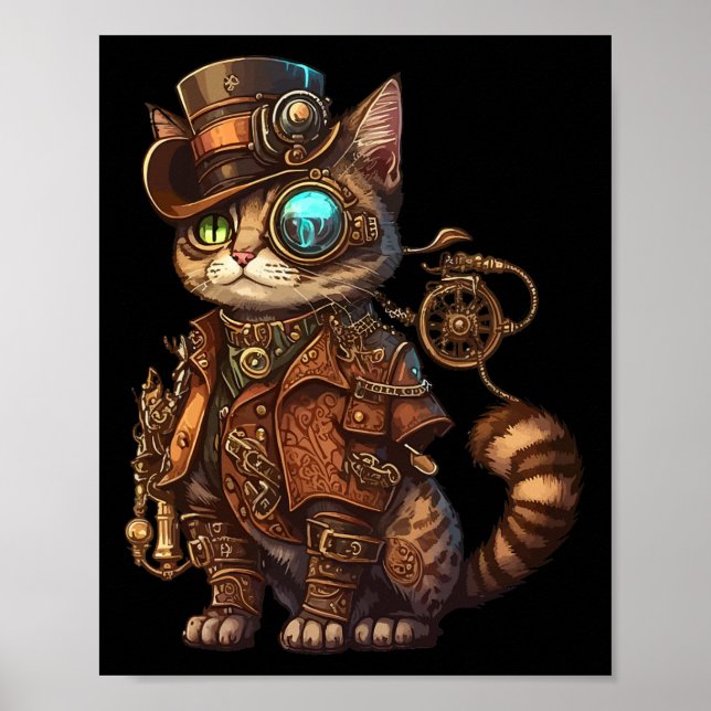 Steam Punk Cat Kitten Kitty Steampunk Poster (Vorne)