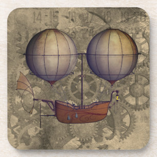 Steam Punk Dirigiable Airship & Cogs Getränkeuntersetzer