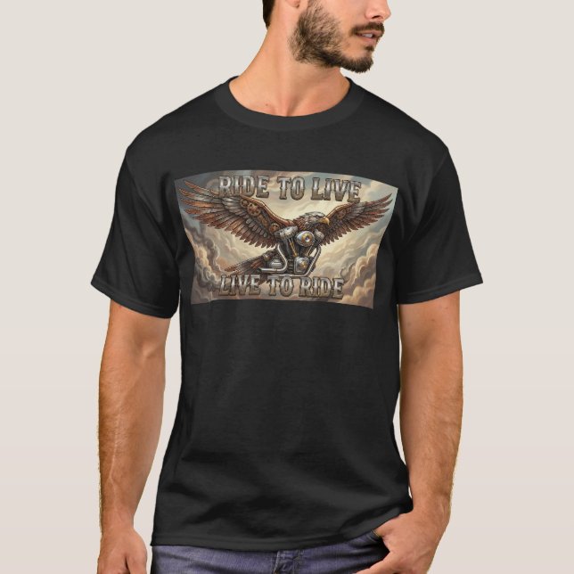 Steam Punk Eagle and V Twin Ride to Live Biker Tee (Vorderseite)