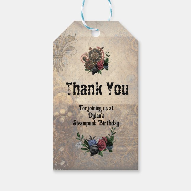 Steam Punk Themed Gastgeschenk Danke Geschenkanhänger (Vorderseite)