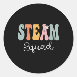Steam Squad Retro Groovy Vintag Happy First Day O Runder Aufkleber